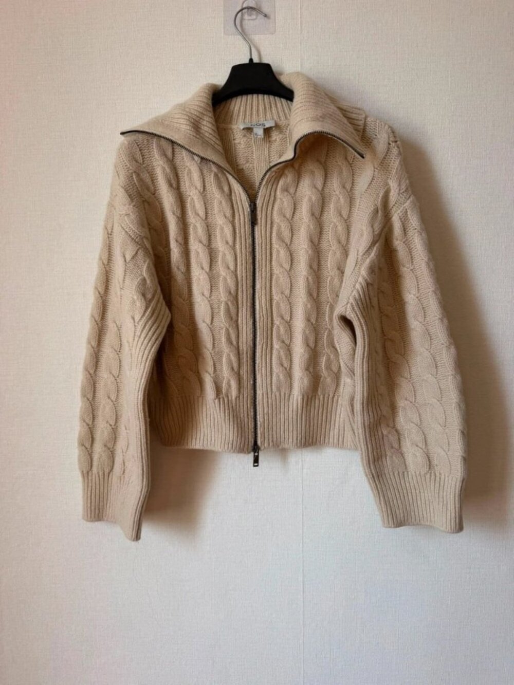 COS Beige Cable Knit Wool Zip Cardigan Size S